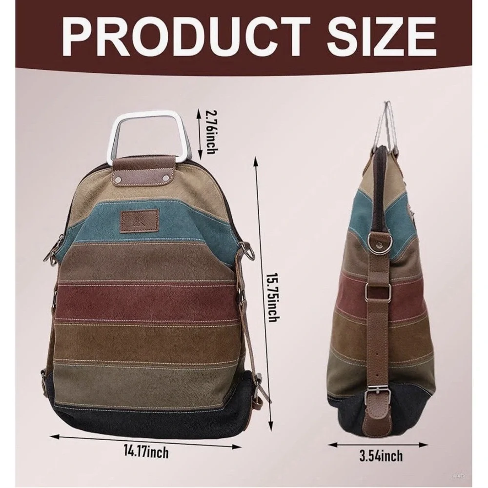 Manjianghong Boho Striped Multicolor Canvas Tote  Adjustable Strap Metal Handles
